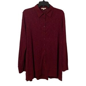 PLEIONE | Women’s Red Button Down Front Long Sleeve Collared Shirt Size L